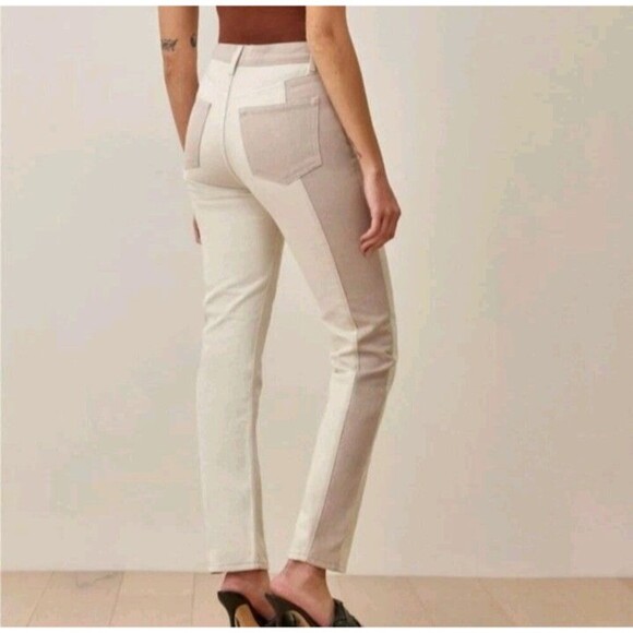 New Reformation Jeans Cynthia Tonal Reworked High Rise Straight Jeans Clay Sz 24 - Picture 2 of 16